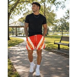 Better Red Cream Chevron Striped Athletic Gym Shorts XL NWT